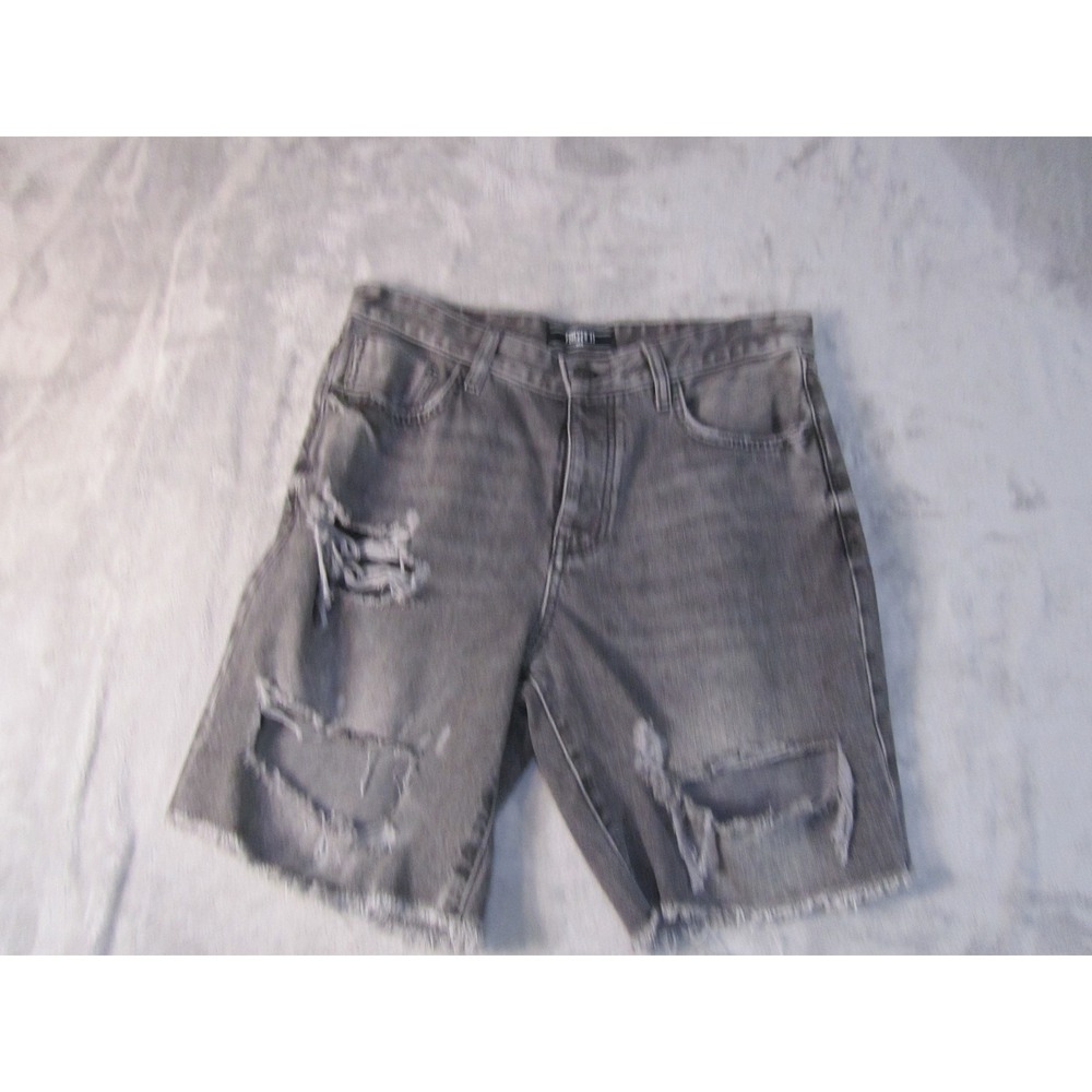 Forever 21 Men Distressed Denim Shorts Washed Black Size 32 Button Fly Raw Hem